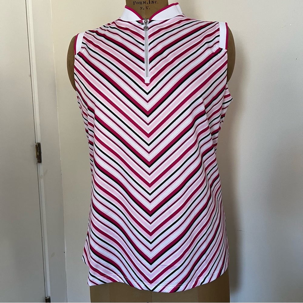 NWT nivo Striped Quarter Zip Mock Neck Sleeveless Shirt